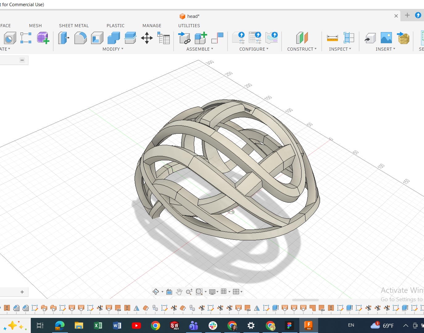 Fusion 360 model, side view