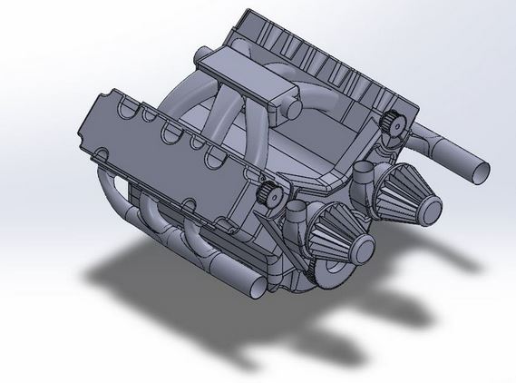 Rendered CAD image of V6 engine